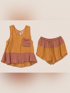 Free People Boho Linen Two-Piece Set Tank & Shorts Women’s Medium